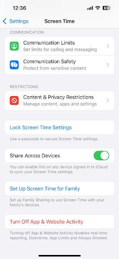 Share Across Devices access in iphone