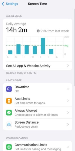 Tap See All Activity for screen time reports