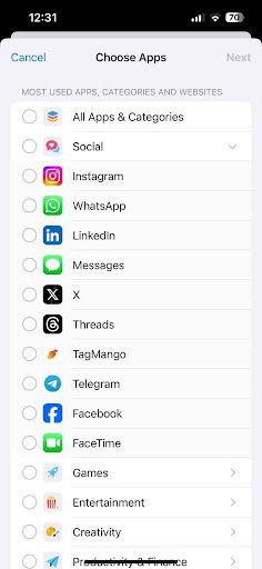 how to choose app to set limit