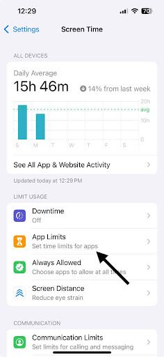steps to set the app limit on iphone